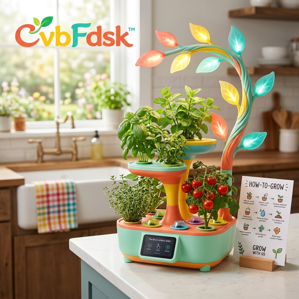 *CvbFdsk Smart Indoor Hydroponic Garden with LED Grow Light, Countertop Herb and Vegetable Planter*