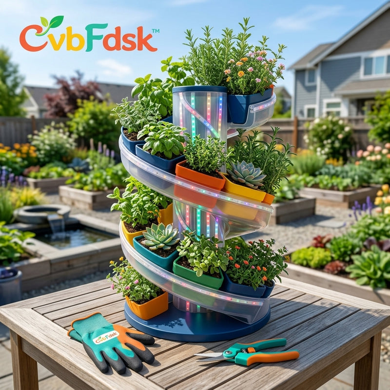 *CvbFdsk 5-Tier Spiral Vertical Garden Planter with Decorative LED Lighting*