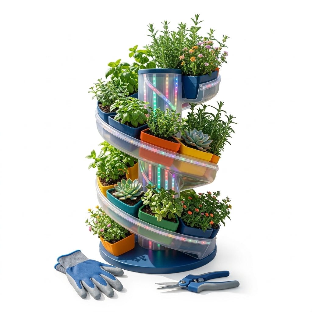 *CvbFdsk 5-Tier Spiral Vertical Garden Planter with Decorative LED Lighting*