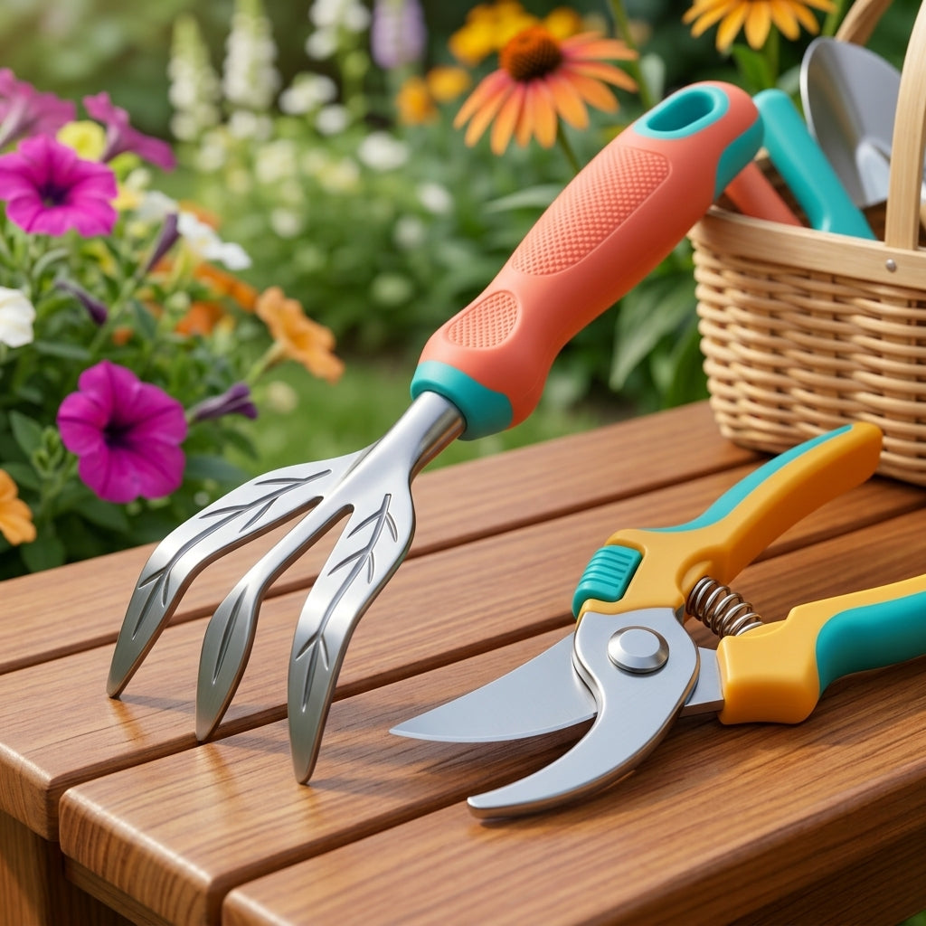 *CvbFdsk 2-Piece Garden Tool Set with Hand Cultivator and Pruning Shears, Ergonomic Handles for Planting, Weeding and Trimming*