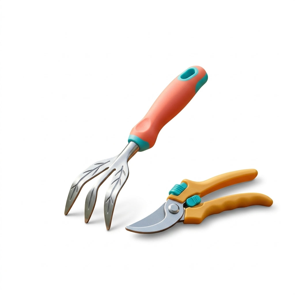 *CvbFdsk 2-Piece Garden Tool Set with Hand Cultivator and Pruning Shears, Ergonomic Handles for Planting, Weeding and Trimming*