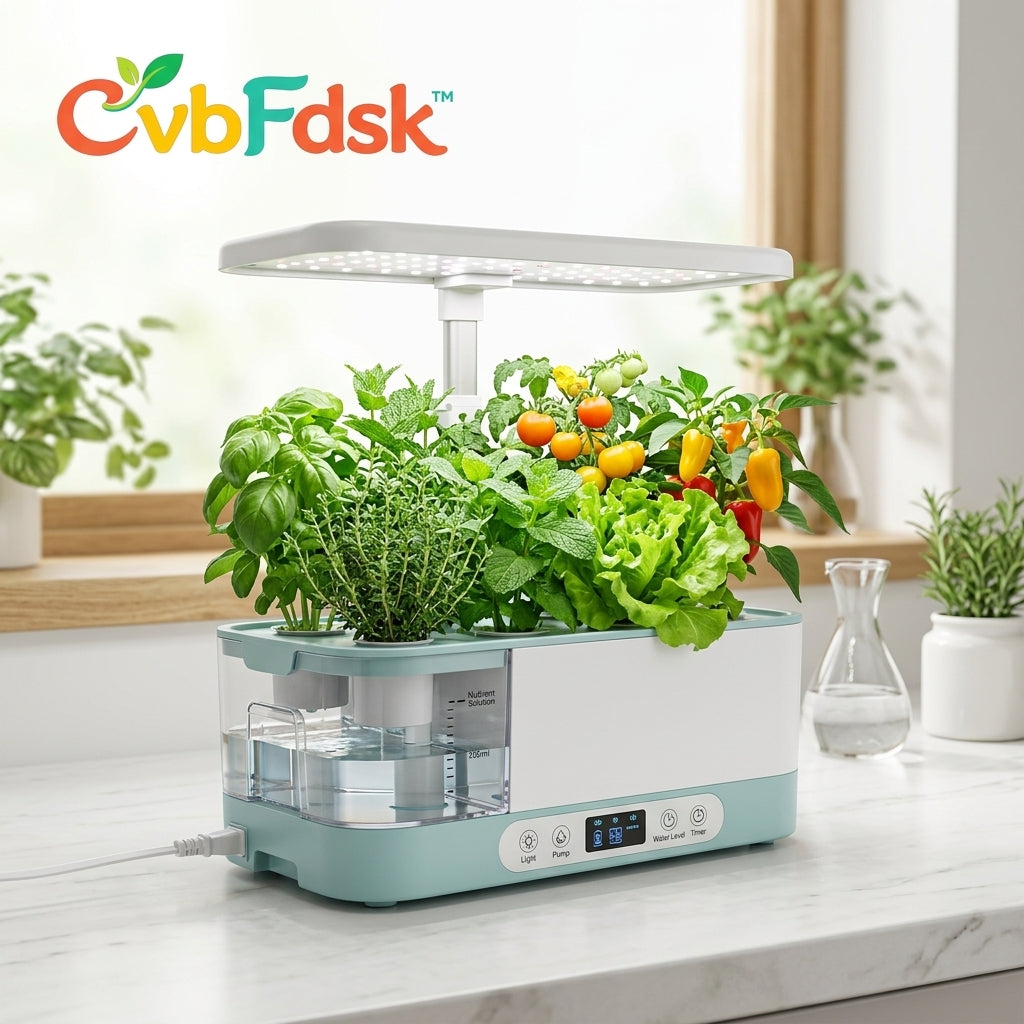 CvbFdsk Indoor Hydroponic Garden System with LED Grow Light, Water Pump, Adjustable Timer, and Large Water Reservoir for Herbs, Lettuce, Vegetables, and Fruits