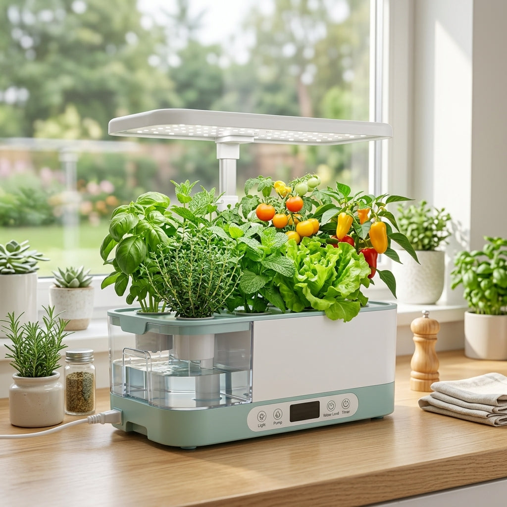 CvbFdsk Indoor Hydroponic Garden System with LED Grow Light, Water Pump, Adjustable Timer, and Large Water Reservoir for Herbs, Lettuce, Vegetables, and Fruits