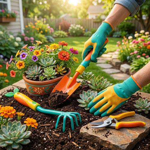 *CvbFdsk 5-Piece Garden Tool Set with Hand Trowel, Cultivator, Pruning Shears and Gardening Gloves*