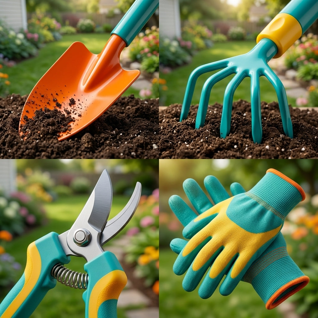 *CvbFdsk 5-Piece Garden Tool Set with Hand Trowel, Cultivator, Pruning Shears and Gardening Gloves*
