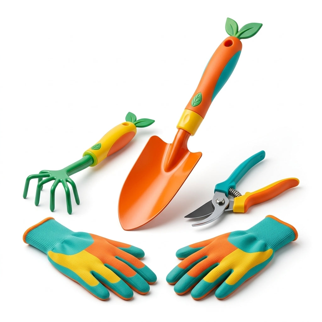 *CvbFdsk 5-Piece Garden Tool Set with Hand Trowel, Cultivator, Pruning Shears and Gardening Gloves*