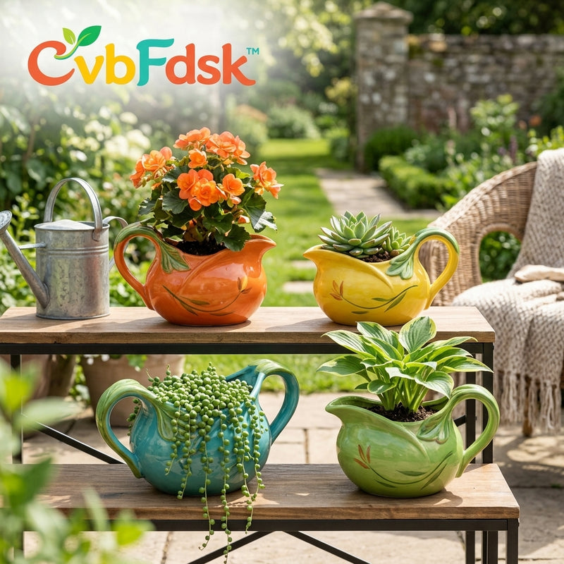 *CvbFdsk Ceramic Watering Can Planter Pot, Decorative Flower Pot for Indoor and Outdoor Plants*
