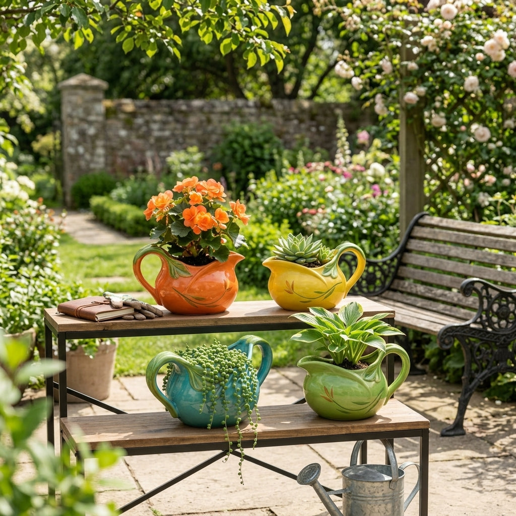 *CvbFdsk Ceramic Watering Can Planter Pot, Decorative Flower Pot for Indoor and Outdoor Plants*