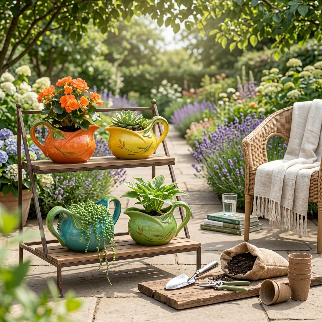 *CvbFdsk Ceramic Watering Can Planter Pot, Decorative Flower Pot for Indoor and Outdoor Plants*