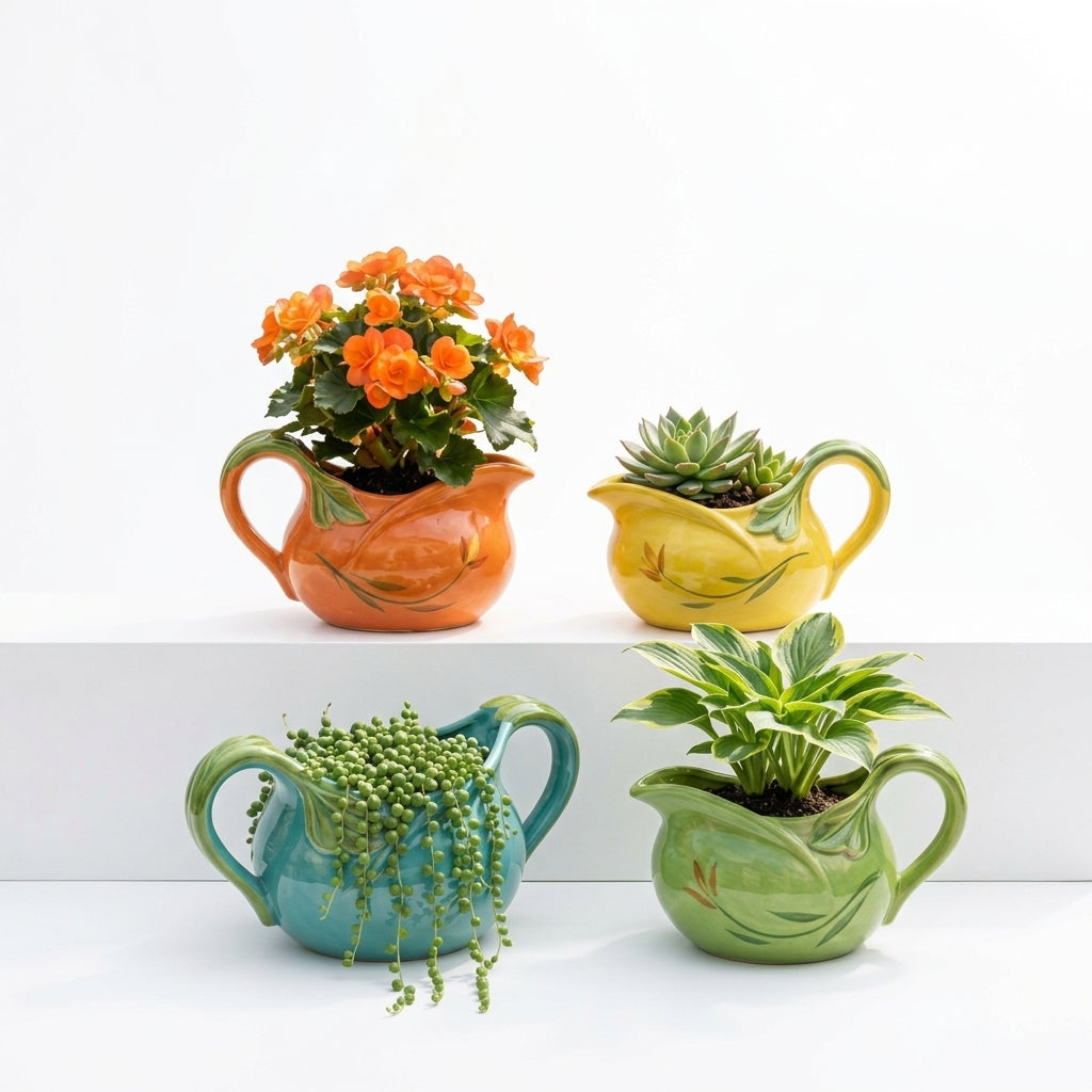 *CvbFdsk Ceramic Watering Can Planter Pot, Decorative Flower Pot for Indoor and Outdoor Plants*