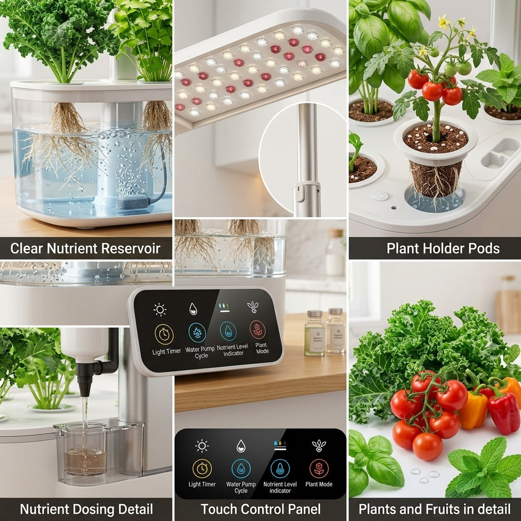 *CvbFdsk Indoor Hydroponic Garden with LED Grow Light, Countertop Soilless Planting System*