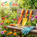 CvbFdsk 5-Piece Garden Tool Set with Floral Gardening Gloves, Hand Trowels, Cultivator and Fork
