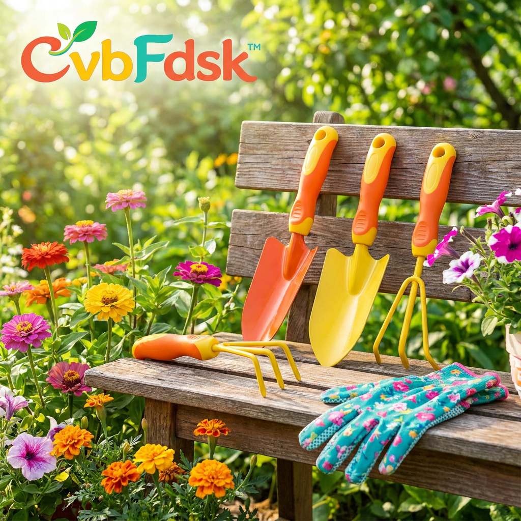 CvbFdsk 5-Piece Garden Tool Set with Floral Gardening Gloves, Hand Trowels, Cultivator and Fork