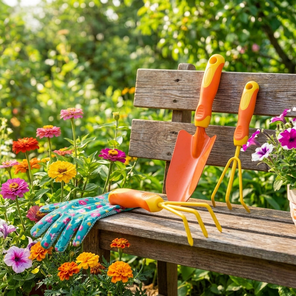 CvbFdsk 5-Piece Garden Tool Set with Floral Gardening Gloves, Hand Trowels, Cultivator and Fork