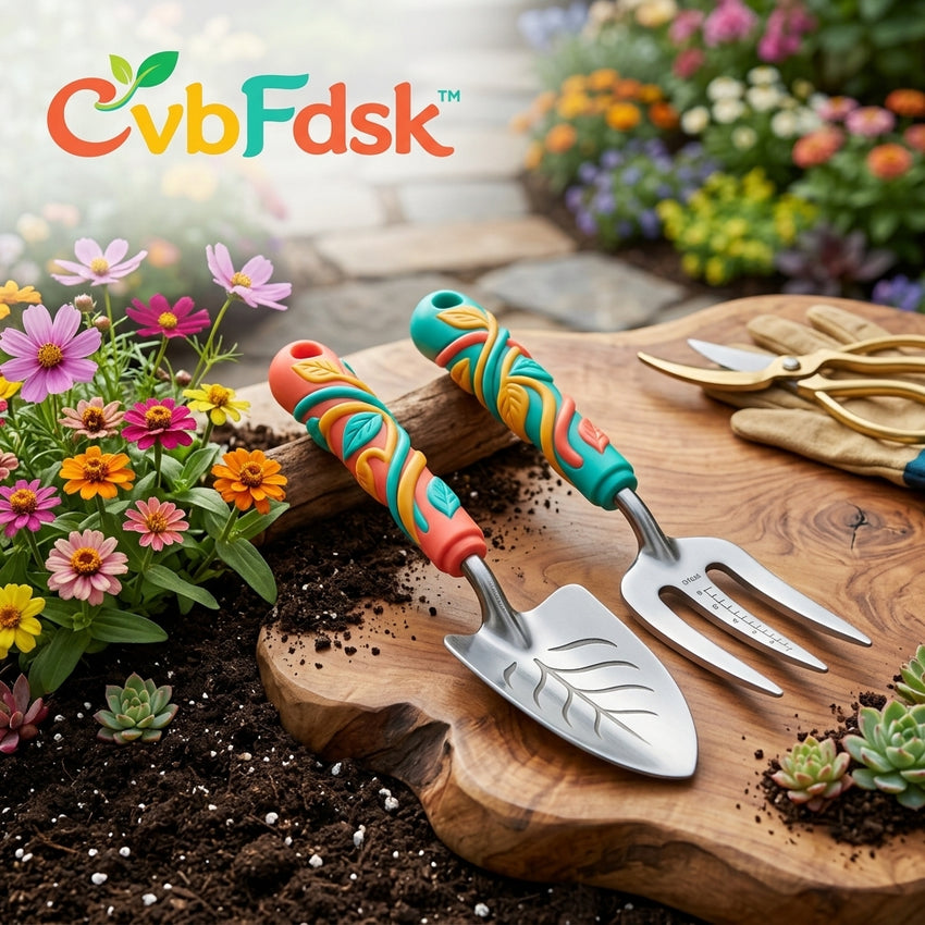 *CvbFdsk 2-Piece Garden Hand Tool Set, Hand Trowel and Cultivator with Ergonomic Decorative Handles*