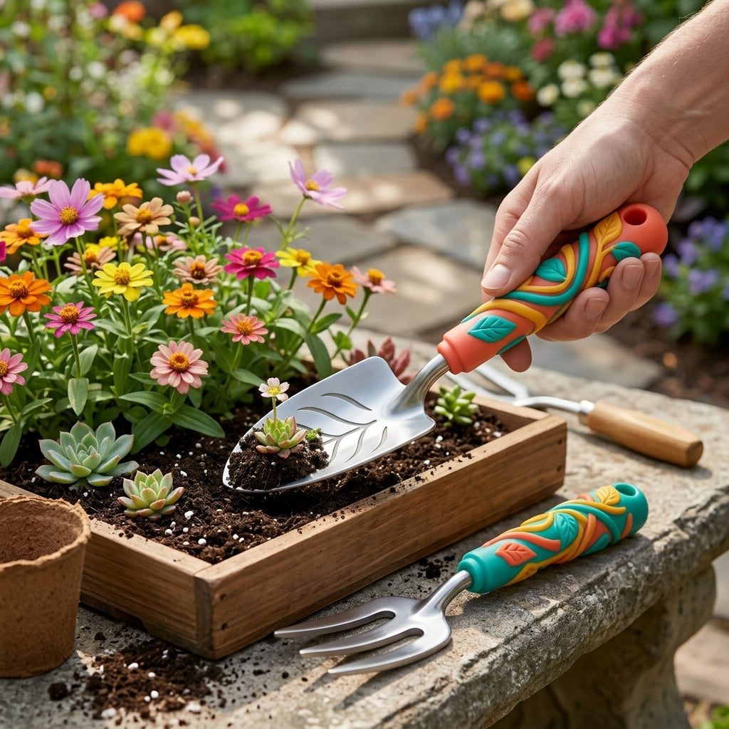*CvbFdsk 2-Piece Garden Hand Tool Set, Hand Trowel and Cultivator with Ergonomic Decorative Handles*