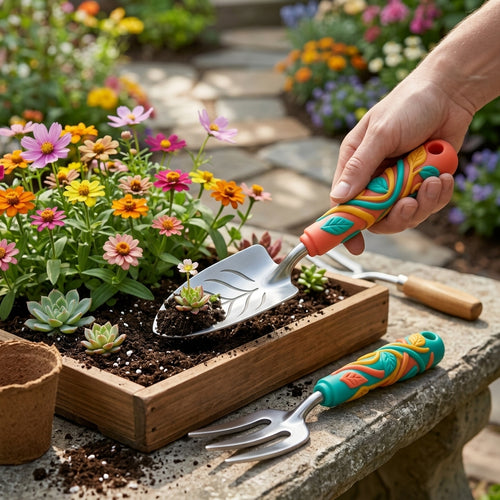*CvbFdsk 2-Piece Garden Hand Tool Set, Hand Trowel and Cultivator with Ergonomic Decorative Handles*