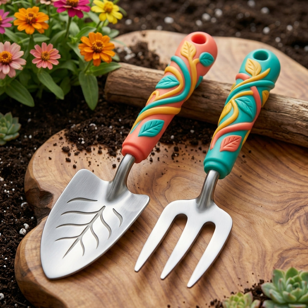 *CvbFdsk 2-Piece Garden Hand Tool Set, Hand Trowel and Cultivator with Ergonomic Decorative Handles*