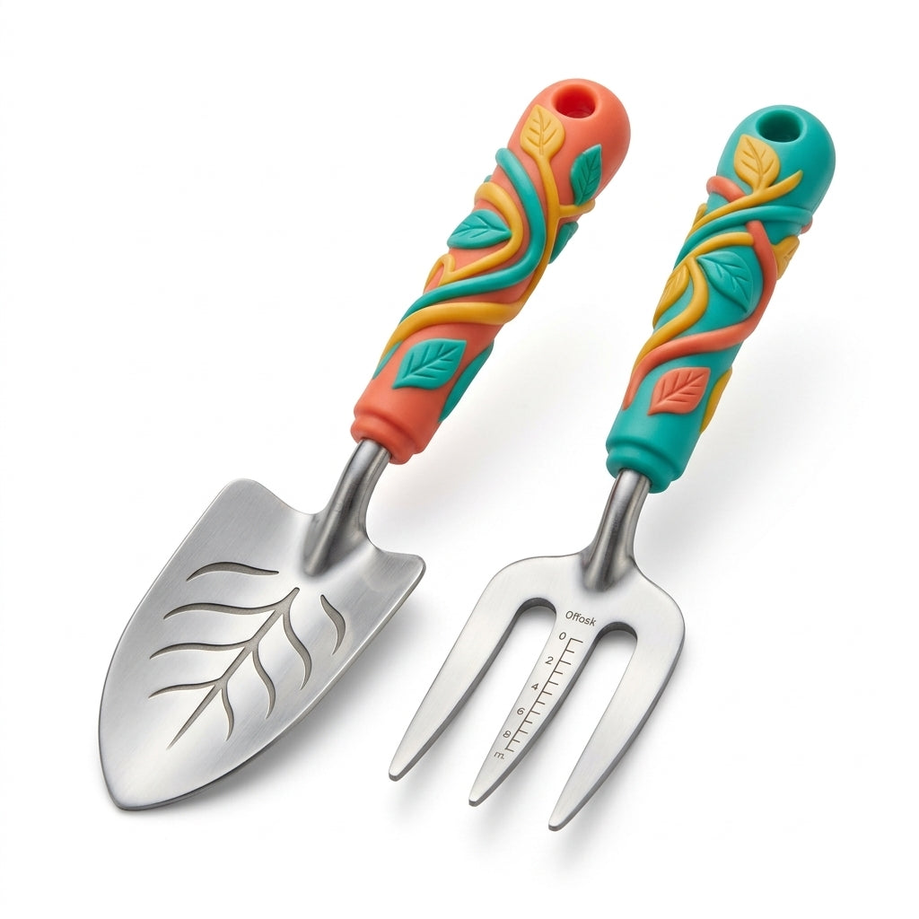 *CvbFdsk 2-Piece Garden Hand Tool Set, Hand Trowel and Cultivator with Ergonomic Decorative Handles*