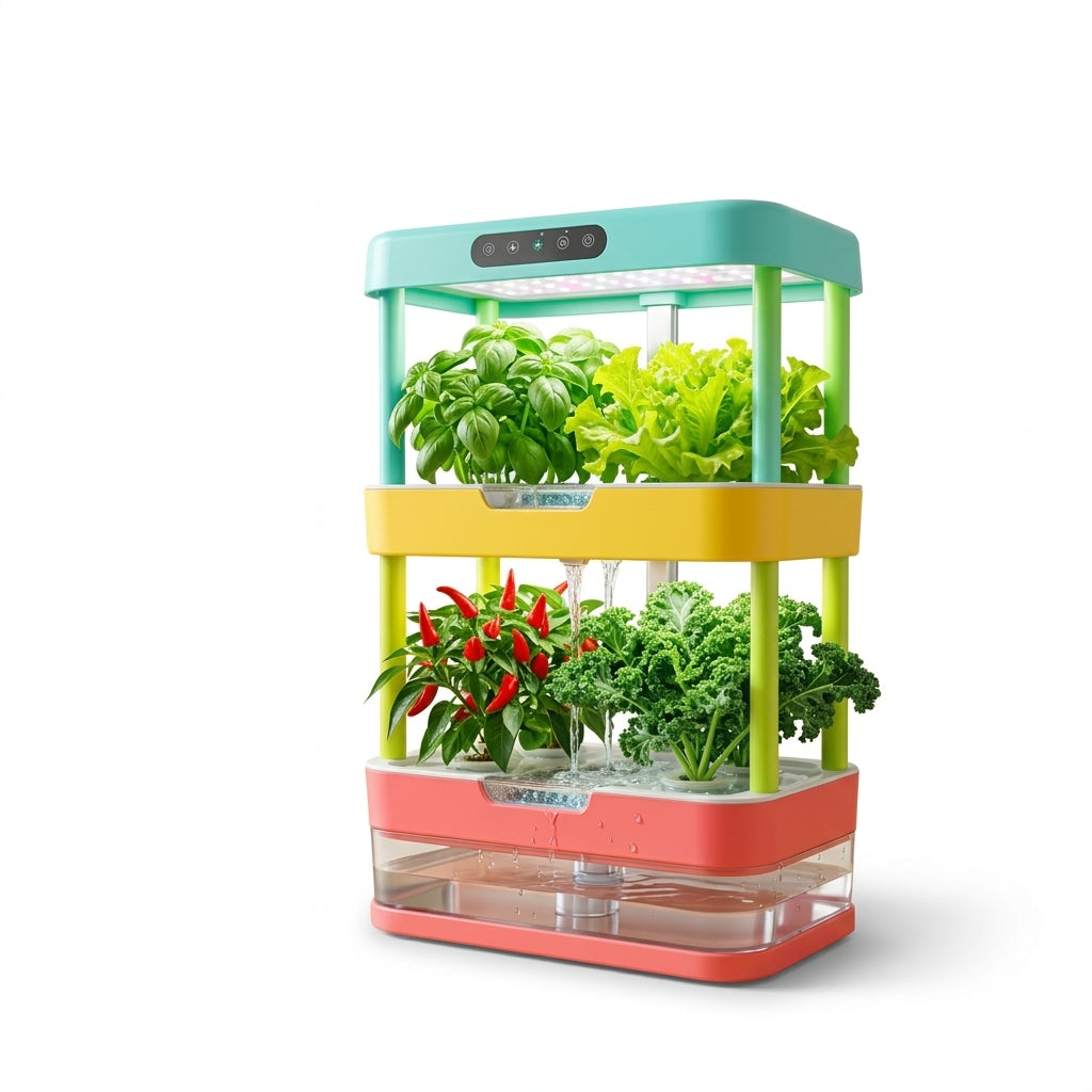 CvbFdsk 3-Tier Indoor Hydroponic Garden with LED Grow Lights and Water Circulation System